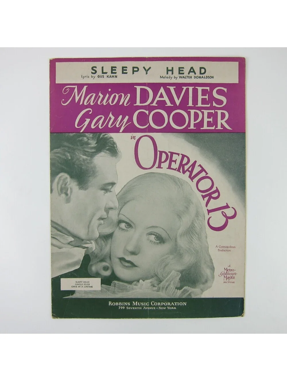 Sheet Music Sleepy Head Operator 13 Marion Davies Gary Cooper Vintage 1934